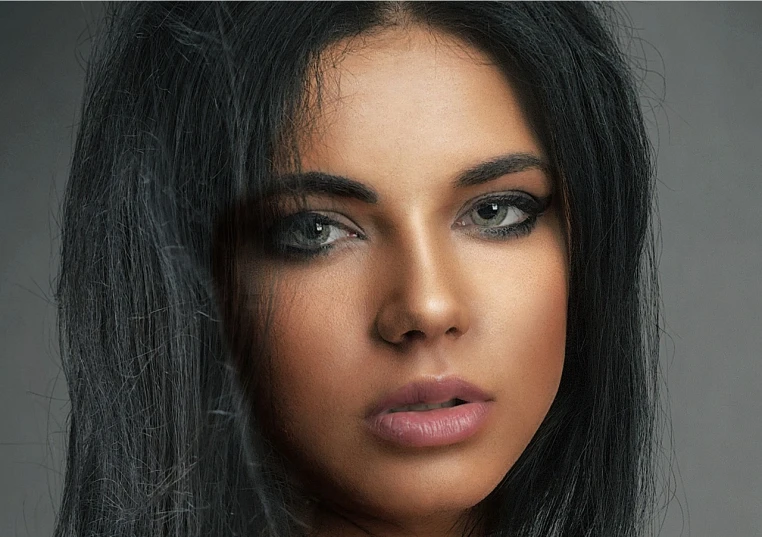 a woman with long black hair posing for a picture, a photorealistic painting, by Mathias Kollros, pixabay, ultrarealistic uhd faces, alone gorgeous latin woman, close - up studio photo, portrait shot 8 k