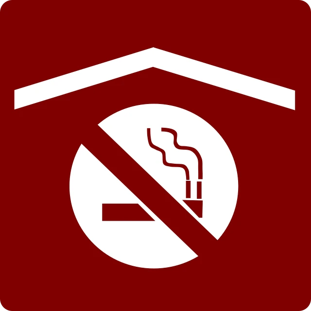 a no smoking sign on a red background, by Fujiwara Nobuzane, pixabay, sots art, with roulettes in the roof, tent, maroon and white, deck
