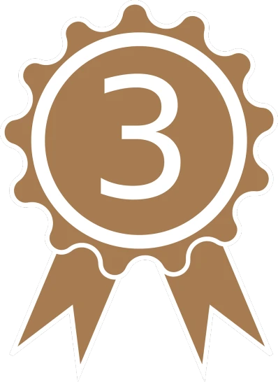 a badge with the number 3 on it, pixabay contest winner, sōsaku hanga, brown:-2, ribbons, award winning advertising, award winning animation