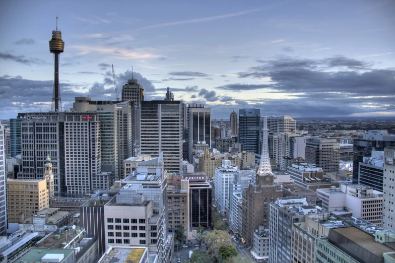 a view of a city from the top of a building, by Dan Scott, flickr, hurufiyya, sydney, hdr photo, early evening, modern high sharpness photo