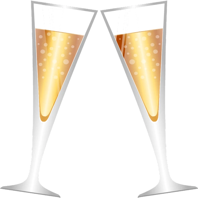 two glasses of champagne on a black background, a digital rendering, clipart, !!!!!!!!!!!!!!!!!!!!!!!!!, golden and silver colors, birdseye view