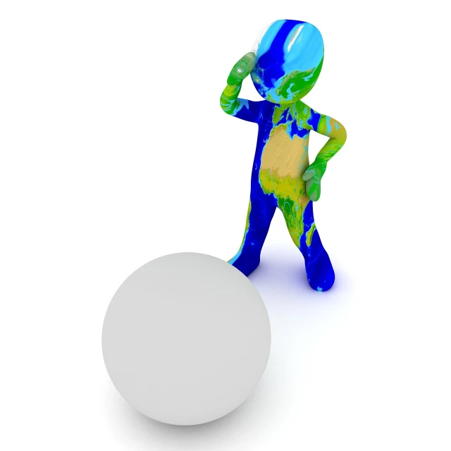 a man talking on a cell phone next to a white ball, a raytraced image, trending on reddit, conceptual art, with earth, character is covered in liquid, wide shot photo, blue and green