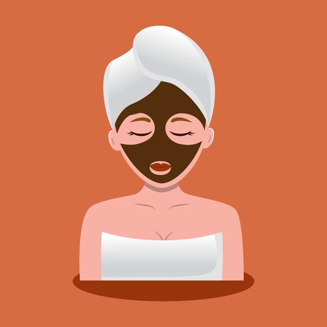 a woman with a towel wrapped around her head, vector art, brown mud, white mask, serene illustration, sleek design