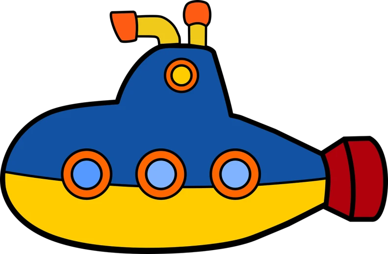 a blue and yellow submarine on a black background, pixabay, avatar image, boat, orange and blue colors, ufo