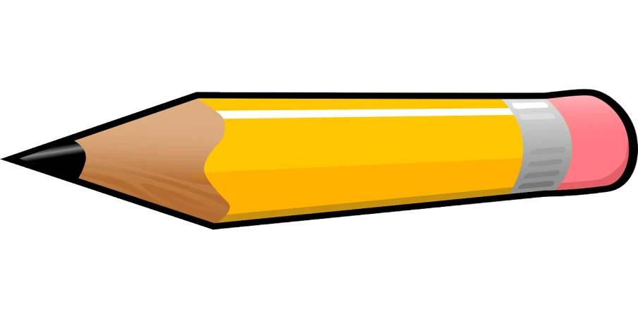 a close up of a pencil on a white background, a drawing, pixabay, computer art, yellow and black trim, 1128x191 resolution, cel shaded vector art, thumbnail