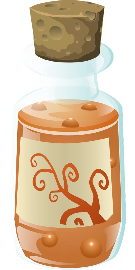 a glass jar filled with liquid and a cork stopper, a digital rendering, inspired by Masamitsu Ōta, pixabay, process art, fantasy game spell icon, some chocolate sauce, no gradients, medium closeup