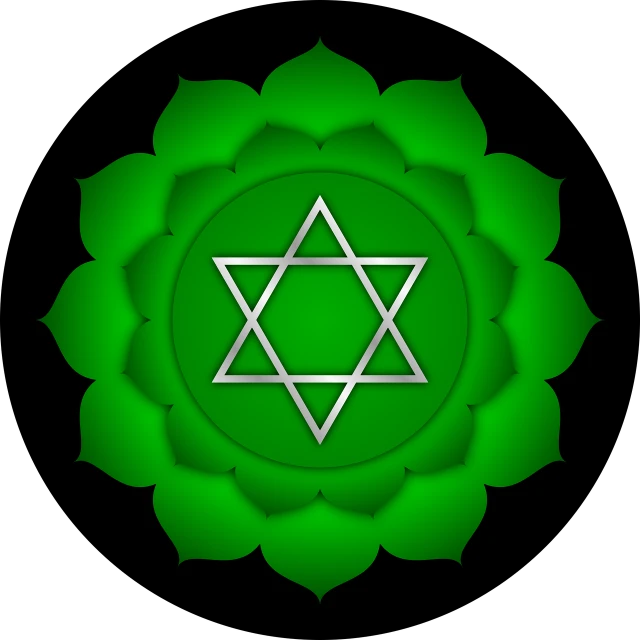 the star of david in the center of a green flower, an illustration of, symbolism, sukhasana, on black background, deity, cascade