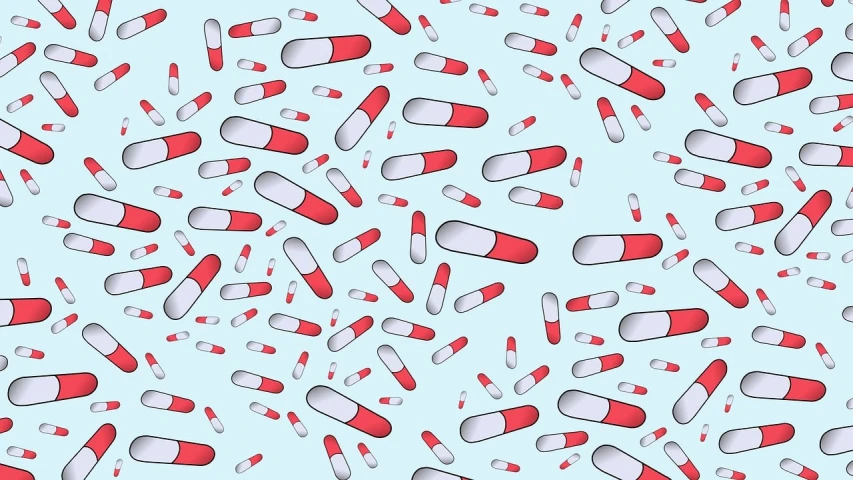 a lot of red and white pills on a blue background, an illustration of, pop art, wallpaper pattern, on a pale background, 🎨🖌️, eddotorial illustration
