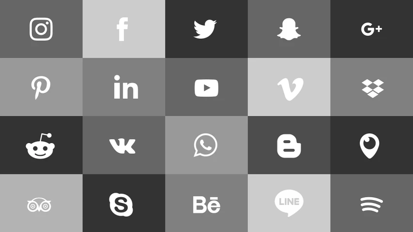 a bunch of different types of social icons, purism, grayscale, minimalist logo without text, squares, free