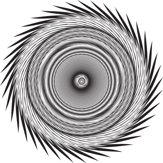 a black and white photo of a circular object, a raytraced image, inspired by Lorentz Frölich, generative art, black gradient background, bird view, background ( dark _ smokiness ), whorl