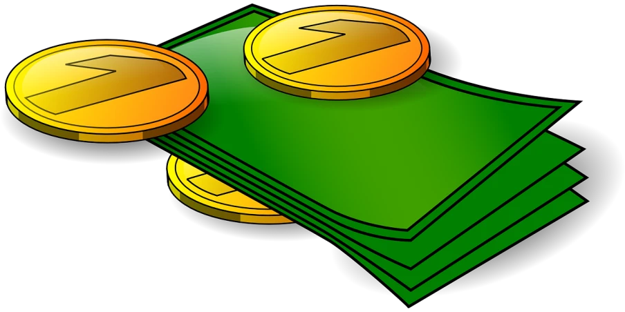 a stack of money sitting on top of each other, by Zoran Mušič, pixabay, computer art, green and orange theme, on a flat color black background, coloured comic, green and yellow colors