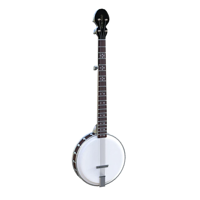 a close up of a banjo on a black background, a low poly render, highly detailed product photo, white soft leather model, 2. 5 d illustration, cel shaded pbr