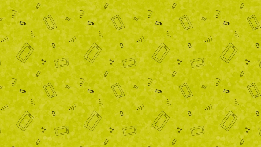 a pattern of musical notes on a yellow background, a picture, by Hiroyuki Tajima, cell phones, constant green background, floating dust particles, yellow carpeted