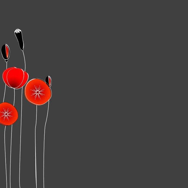 a bunch of red flowers sitting on top of a table, a digital rendering, minimalism, very minimal vector art, poppies, the background is black, pc wallpaper