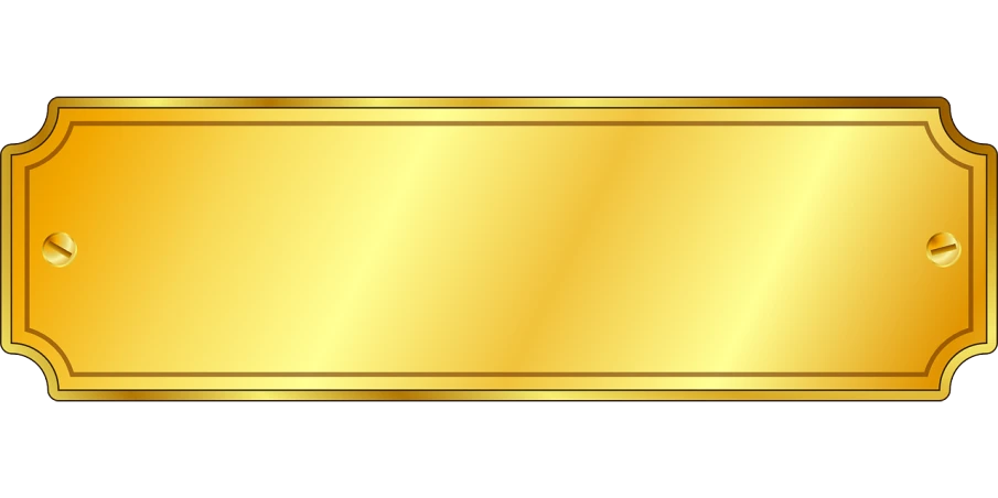 a gold plaque on a black background, a picture, flickr, sōsaku hanga, background is white and blank, with gradients, bar background, label