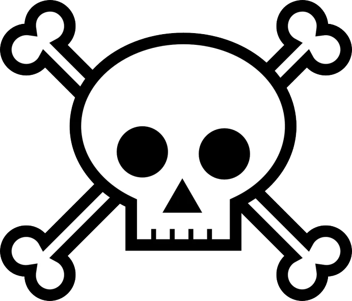 a skull and crossbones on a white background, vector art, by Jan Zrzavý, pixabay, bold line art, noxious poison diaper, computer - generated, sharp nose with rounded edges