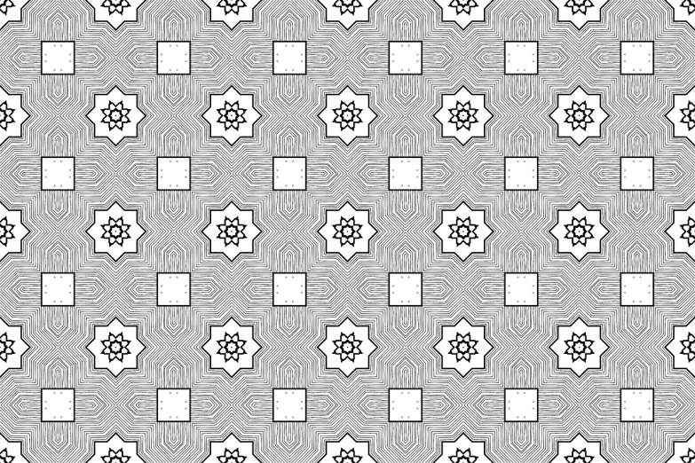 a black and white pattern that looks like hexagons, lineart, inspired by Alesso Baldovinetti, trending on pixabay, op art, stylized geometric flowers, squares, centered radial design, repeating pattern. seamless