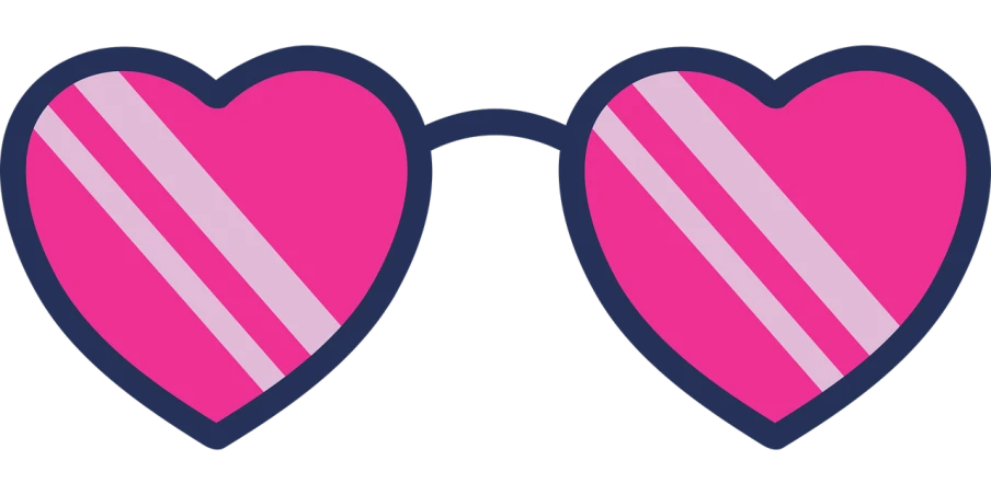 a pair of heart shaped glasses on a black background, inspired by Shūbun Tenshō, pixabay, bauhaus, pink scheme, striped, 🎨🖌️, sunny day