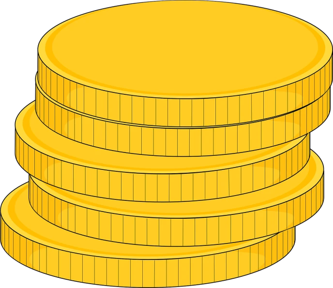 a stack of gold coins on a black background, pixabay, computer art, flat color, thick lines highly detailed, yellow, isolated on white background