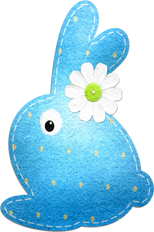 a blue bunny with a flower on its head, a digital rendering, deviantart, felt!!! texture, banner, istockphoto, daisy