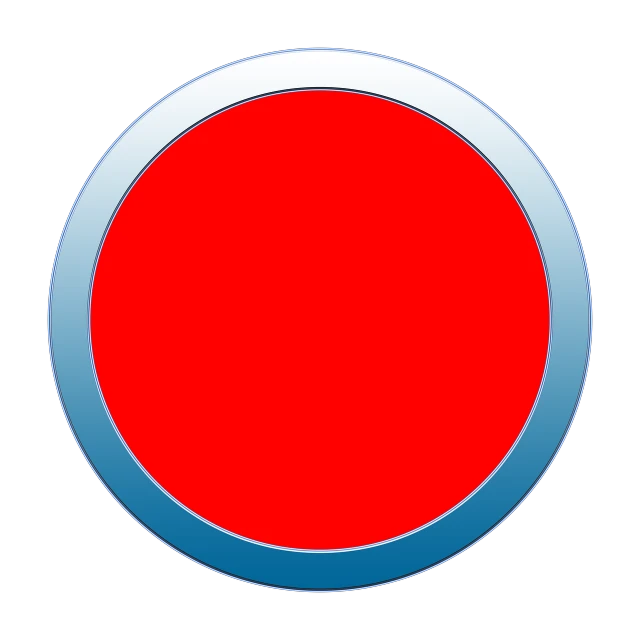 a red and blue button on a black background, a stock photo, computer art, round form, japan, blue border, color footage