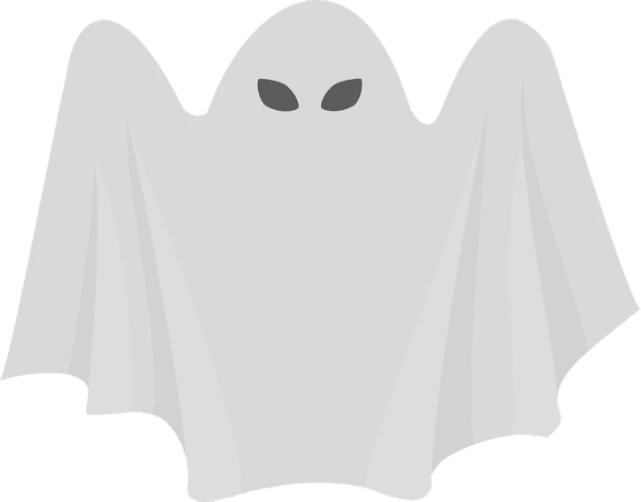 a white ghost with black eyes, a cartoon, pixabay, vantablack cloth technology, halloween film, no - text no - logo, morning hour