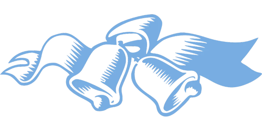 a pair of bells with a ribbon around them, a digital rendering, by Bob Ringwood, reddit, graffiti, black and blue, 70s progressive rock logo, ruffles, rings