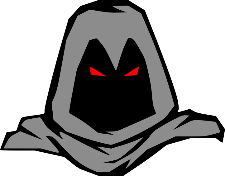 a man in a hood with red eyes, vector art, by Andrei Kolkoutine, pixabay, he-man with a dark manner, the knight from hollow knight, logo without text, ghostface