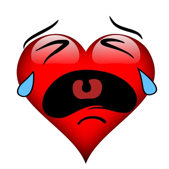 a red heart with a tear coming out of it, a cartoon, hurufiyya, very sad emotion, crying and weeping, labile temper, monitor