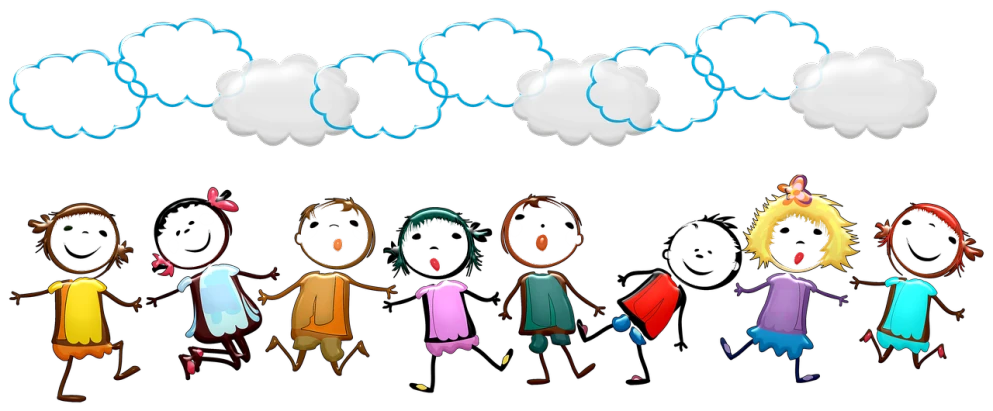 a group of children standing next to each other, by Ismail Gulgee, trending on pixabay, conceptual art, black clouds, on a flat color black background, smiling in heaven, panel of black