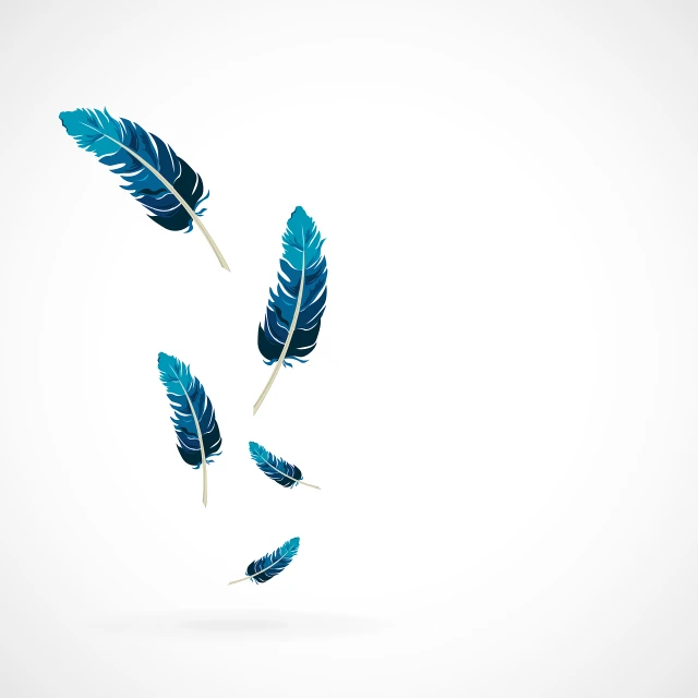 a group of blue feathers flying through the air, vector art, 4 k hd wallpaper illustration