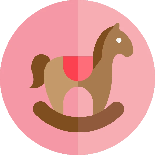 a brown rocking horse in a pink circle, by Gusukuma Seihō, pixabay, mingei, game icon asset, animated style, rating: general, avatar image