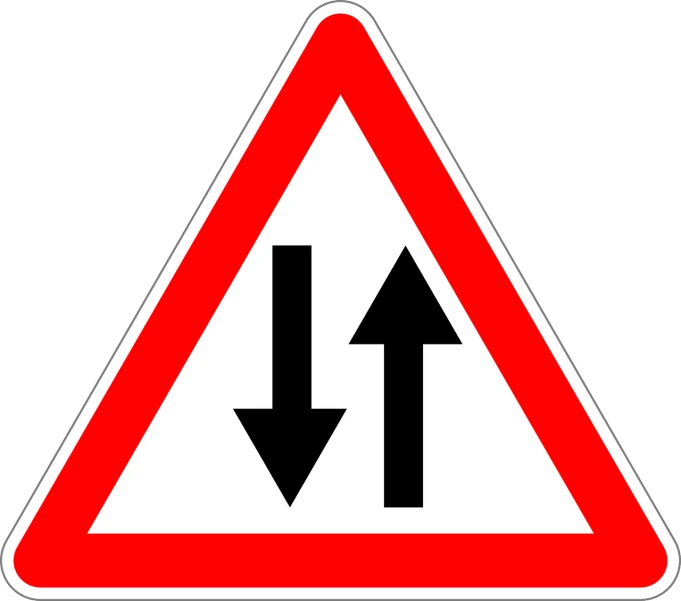 a close up of a red and white sign with an arrow, by Avgust Černigoj, reddit, optical illusion, avoid duplicate images, twins, left - hand drive, svg illustration