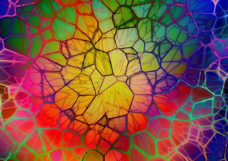 a close up of a colorful piece of glass, a microscopic photo, inspired by Gaudi, generative art, in style of futurism.digital art, glowing cracks, rainbow bg, iphone background