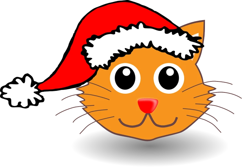 a close up of a cat wearing a santa hat, by Stefan Gierowski, pixabay, naive art, !!! very coherent!!! vector art, an orange, acrace catoon, black