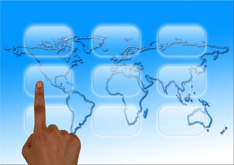 a finger pointing at a map of the world, a digital rendering, panels, free, outlined, platforms