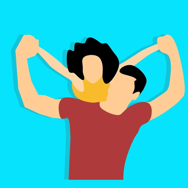 a man with his arms in the air, vector art, two men hugging, strong woman, top down photo, relaxed. blue background