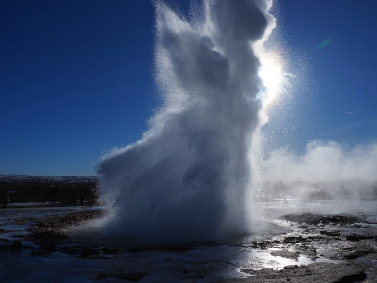 a large geyse spewing water into the air, by Hallsteinn Sigurðsson, flickr, hot with shining sun, bubbling geysers, cheeky!!!, standing triumphant and proud