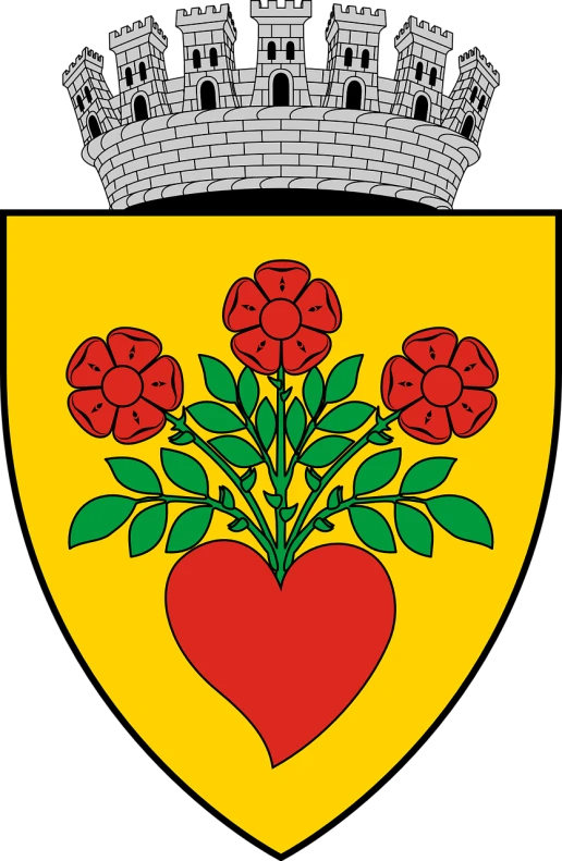 a coat of arms with roses and a heart, inspired by Sándor Bortnyik, in style of heikala, pepper, plant, terminal