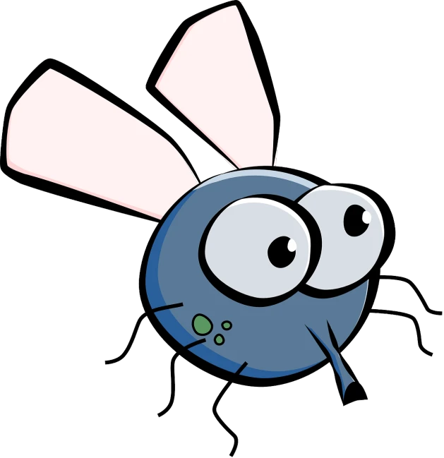 a cartoon fly insect with big eyes, a screenshot, by Jim Davis, pixabay, hurufiyya, on black background, fat bugs bunny, blueish, !!! very coherent!!! vector art