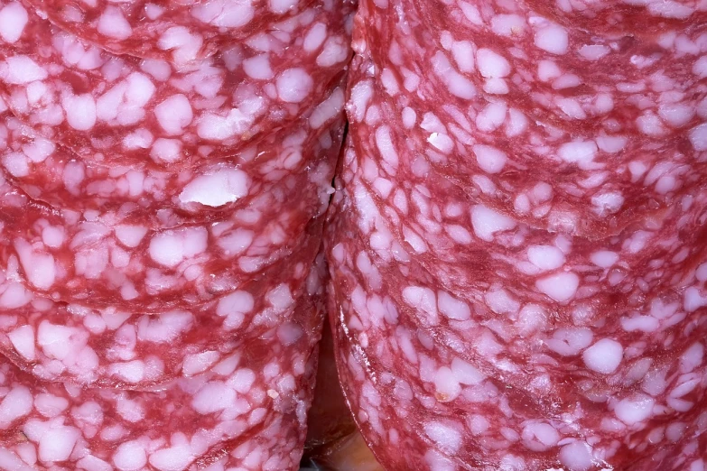 a close up of a sliced sausage on a cutting board, a macro photograph, by Jan Rustem, renaissance, round thighs, speckled, al fresco, snapchat photo