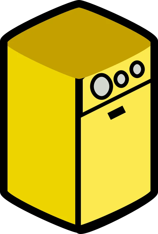 a yellow refrigerator on a black background, pixabay, computer art, cartoonish vector style, subwoofer, blocky shape, sink