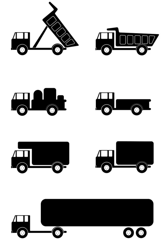 a bunch of different types of trucks on a white background, vector art, by Ramón Silva, simplistic iconography, coal, 6 pack, wallpaper mobile