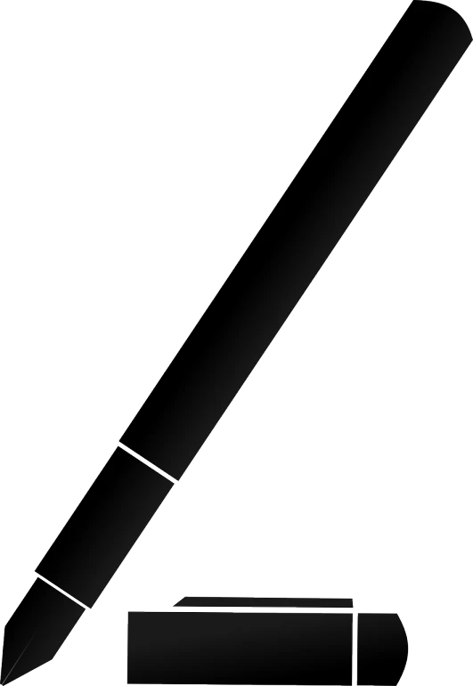 a pen and a pencil on a black background, a raytraced image, inspired by Inshō Dōmoto, deviantart, suprematism, ambient occlusion:3, single long stick, overview, unreal with on gradient