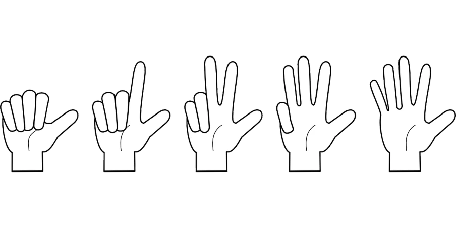 a black and white line drawing of a number of hands, a picture, inspired by Zhu Da, shutterstock, threes, youtube thumbnail, simple cartoon, iq 4