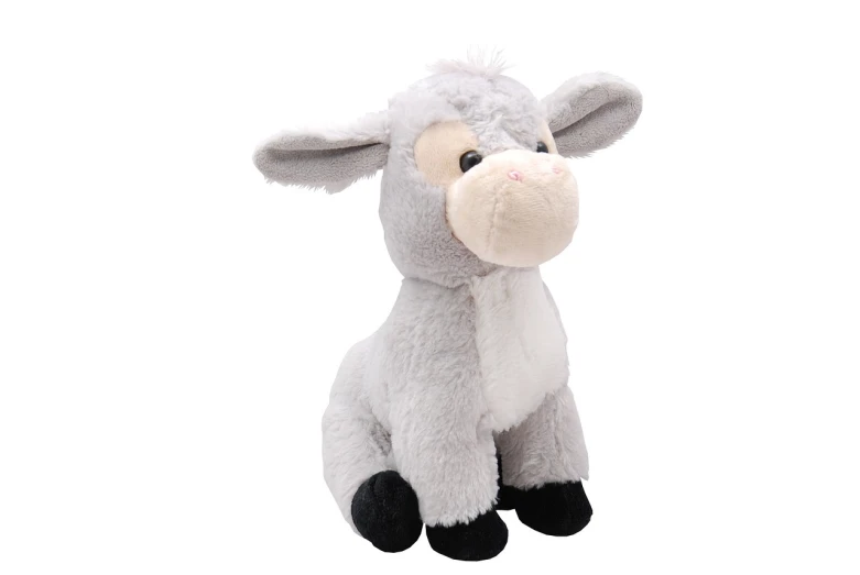 a close up of a stuffed animal on a white background, a picture, mingei, donkey, productphoto, cows, 4 8 0 p