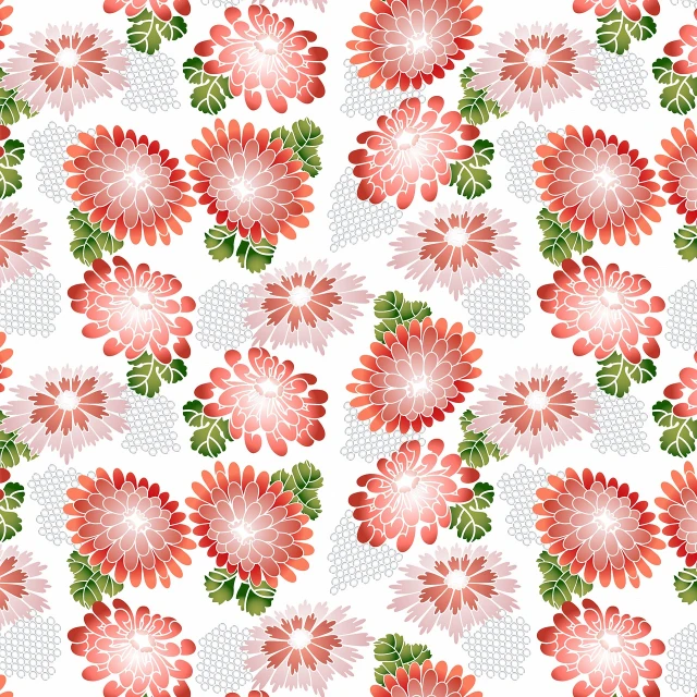 a pattern of red and green flowers on a white background, a digital rendering, inspired by Nagasawa Rosetsu, sōsaku hanga, paper chrysanthemums, peach embellishment, lacey, customer