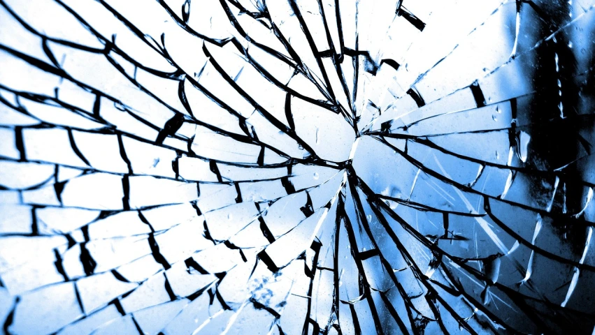 a broken glass window with a blue sky in the background, minimalism, istockphoto, on white, wallpaper”, hires