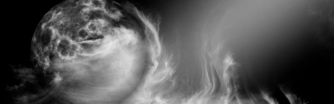 a black and white photo of a breast, flickr, fine art, swirling clouds, fiery atmosphere, space photography, detail