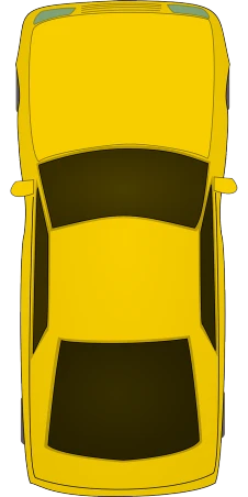 an overhead view of a yellow car, a cartoon, by Andrei Kolkoutine, long view, black. yellow, vertical, standing straight